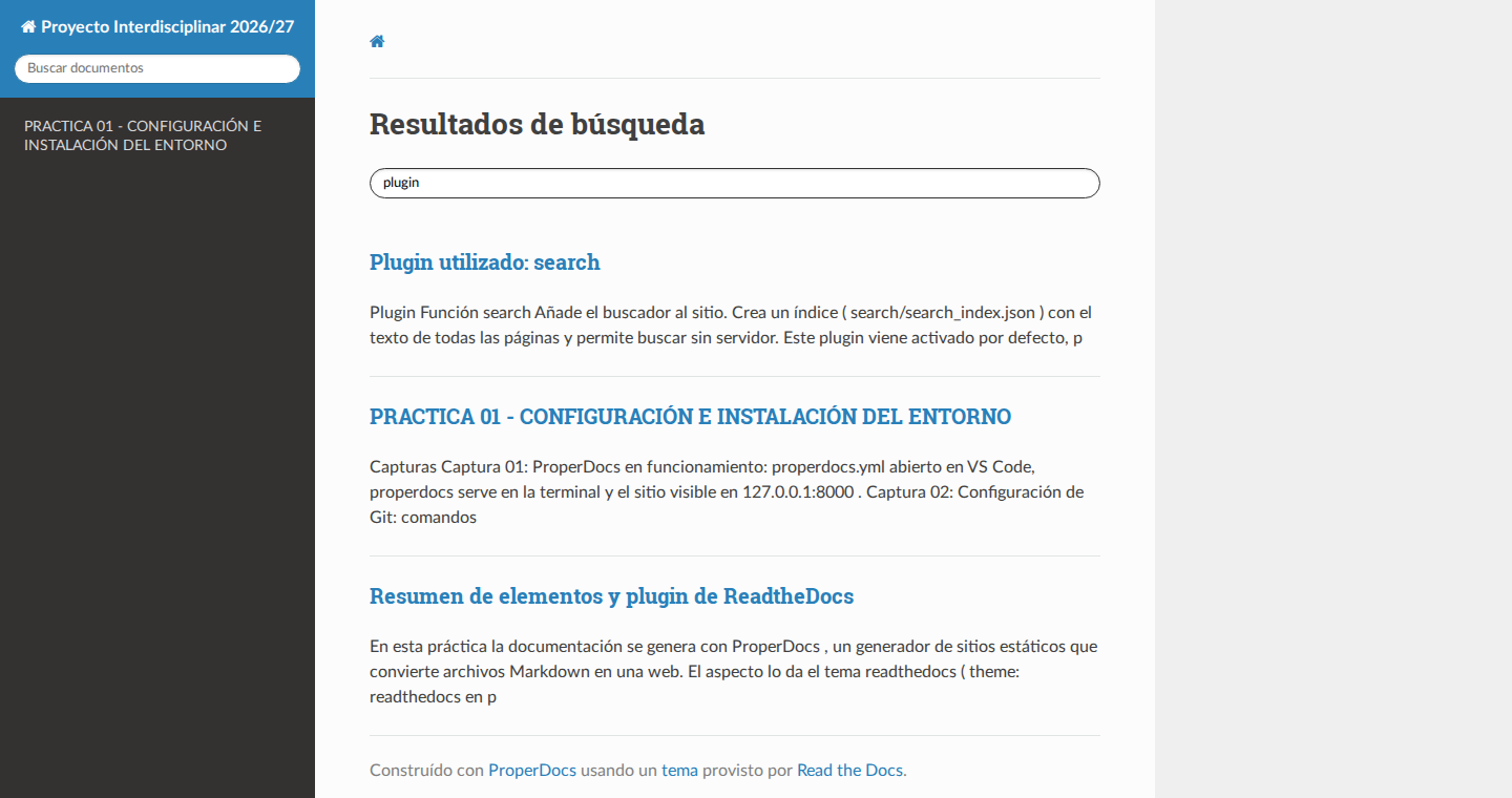 Buscador del tema readthedocs mostrando resultados para la palabra «plugin».